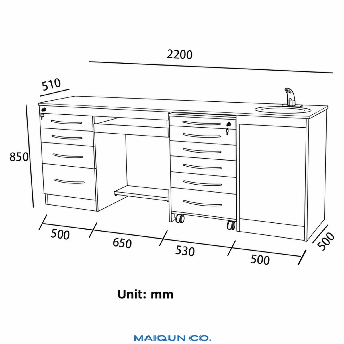 MQ-CS01 Modular Dental Side Cabinet with Sink - Image 4