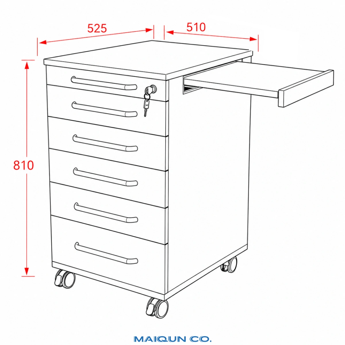 MQ-Y007A Mobile Dental Cabinet with Pull-Out Side Shelf - Image 3