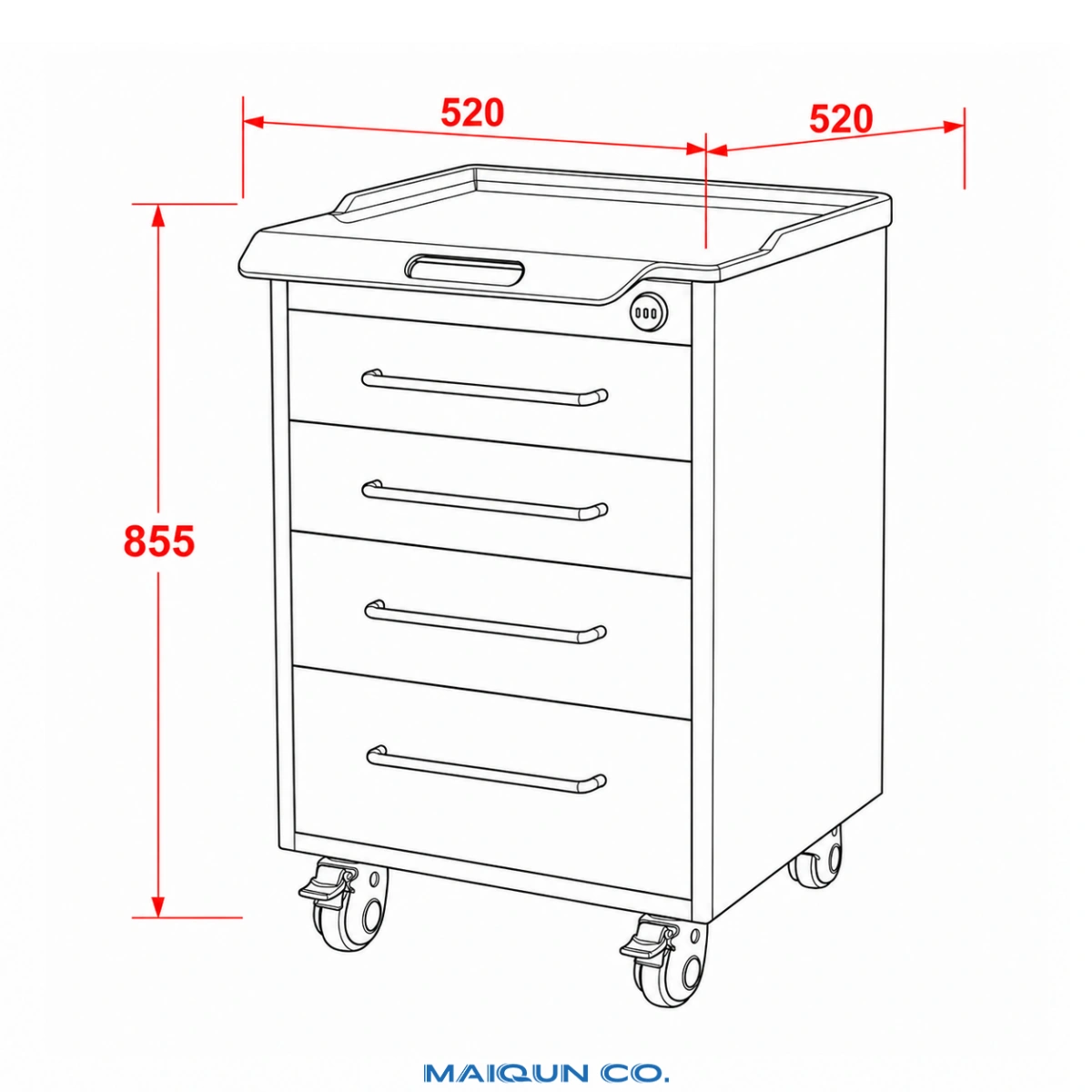 MQ-G002 Resin-Top Dental Mobile Cabinet Trolley - Image 6