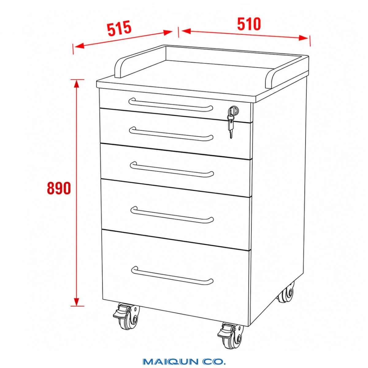 MQ-G001A Mobile Dental Cabinet with Lockable Storage - Image 2