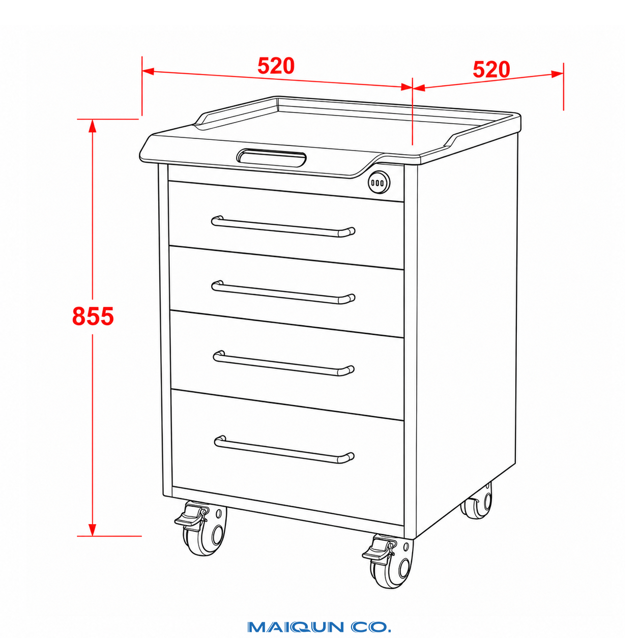 MQ-G002 Resin-Top Dental Mobile Cabinet Trolley - Image 5