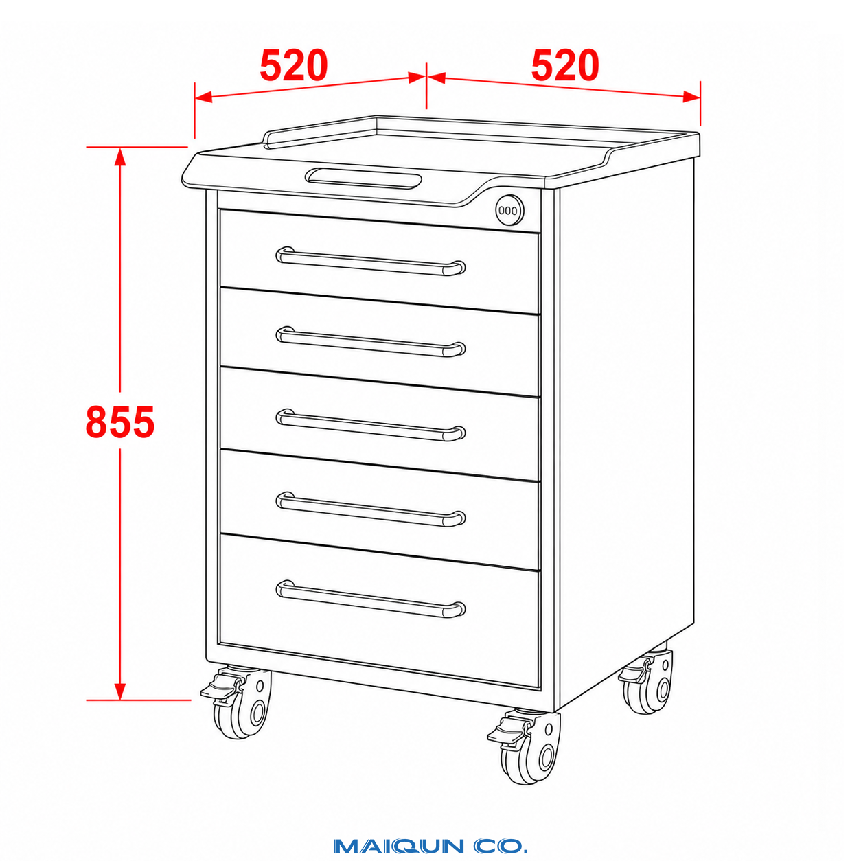 MQ-G002 Resin-Top Dental Mobile Cabinet Trolley - Image 6