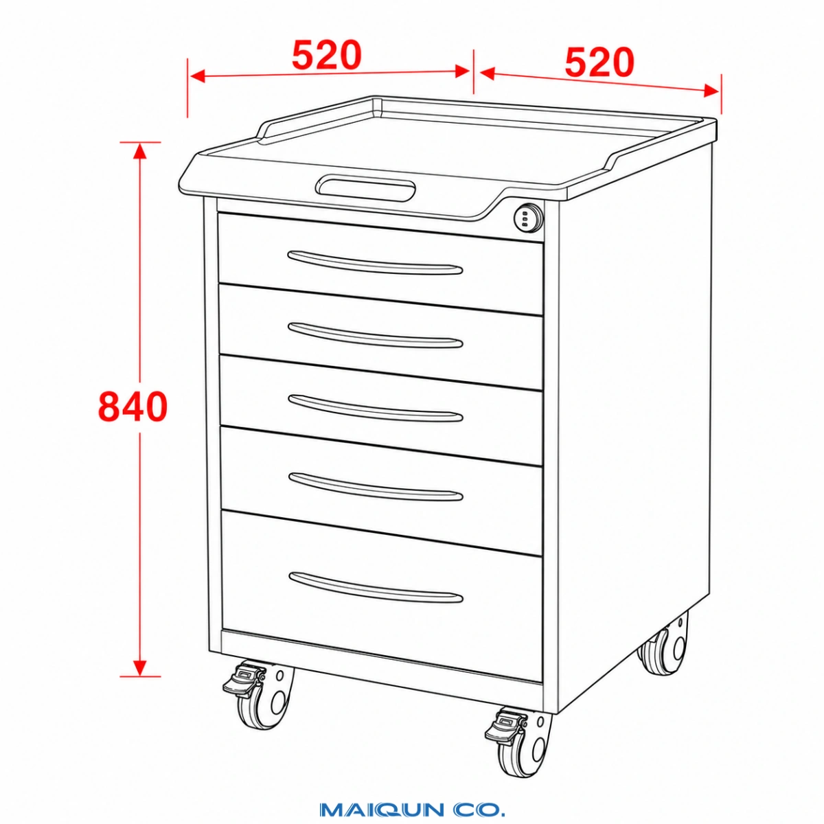 MQ-G005 Five-Drawer Dental Cart for Layered Supply Organization - Image 5