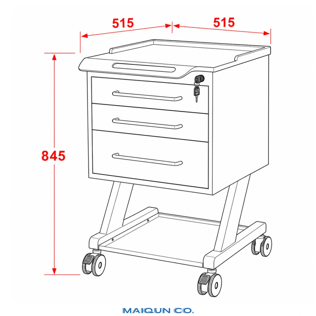 MQ-G010 Three-Drawer Dental Office Cabinet - Image 4