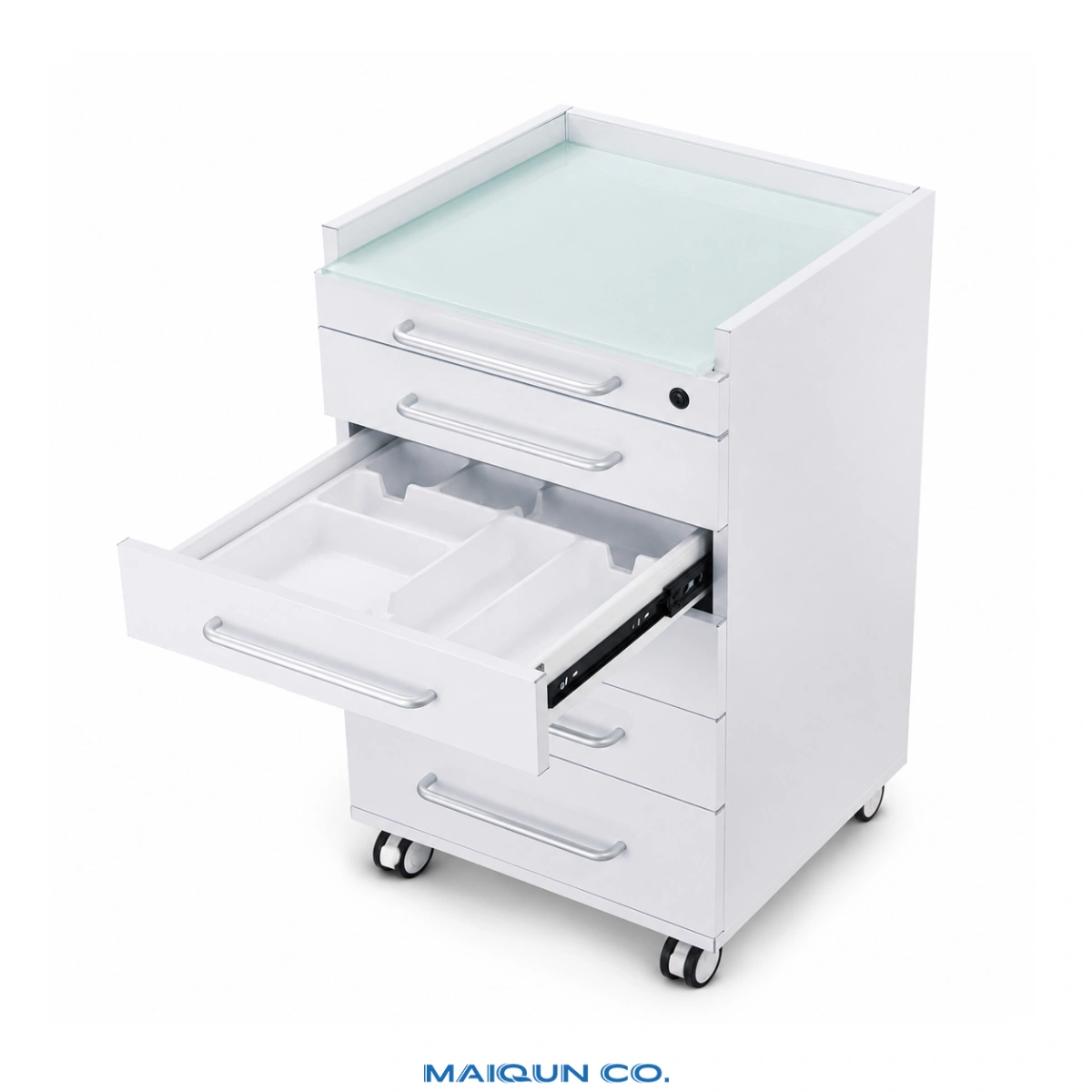 MQ-Y002C Glass-Top Dental Mobile Cabinet - Image 3