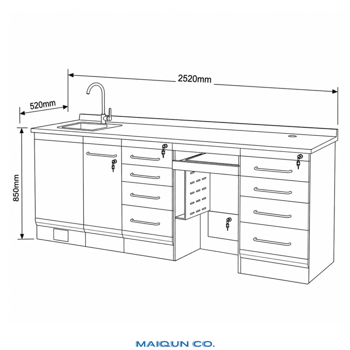 MQ-CS08 Premium 2520mm Custom Modular Dental Cabinet - Image 3